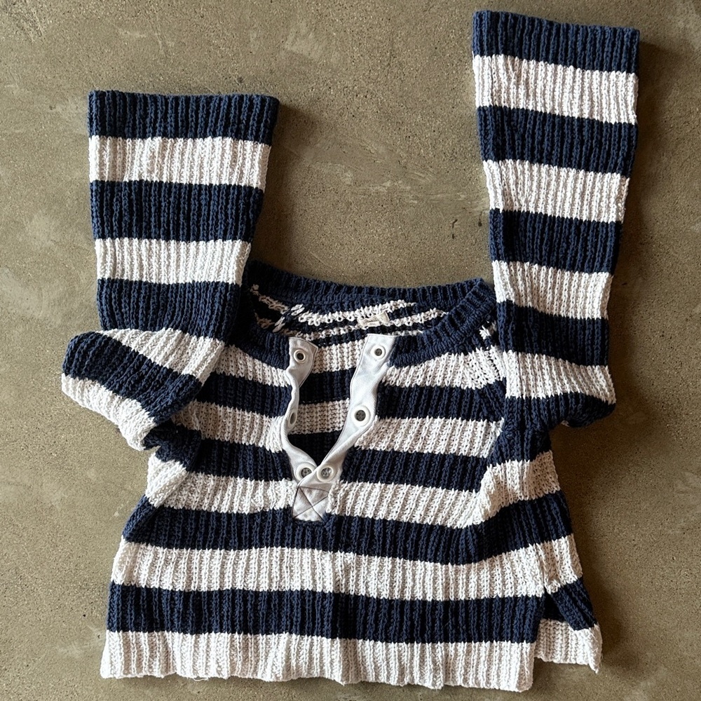 Pilcro Navy and Cream Striped Sweater